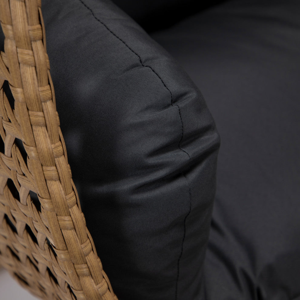 LeisureMod Mendoza Light Brown Wicker Hanging Double Egg Swing Chair, Dark Gray