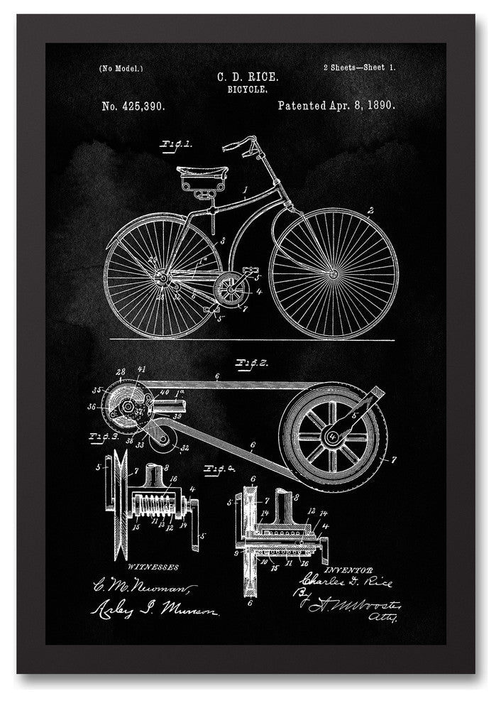 Bike Patent on Black 12x18 Black Framed Print on Canvas