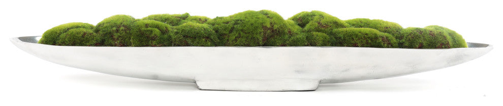 Faux Green Grass Moss Arrangement in Large Metal Boat Tray