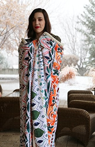 Large Extra Plush Sherpa Throw Blanket 68X54, Boho Stripe
