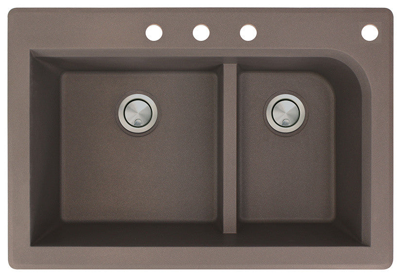 Radius 33" silQ Granite Double Bowl Kitchen Sink with 4 Holes in Espresso