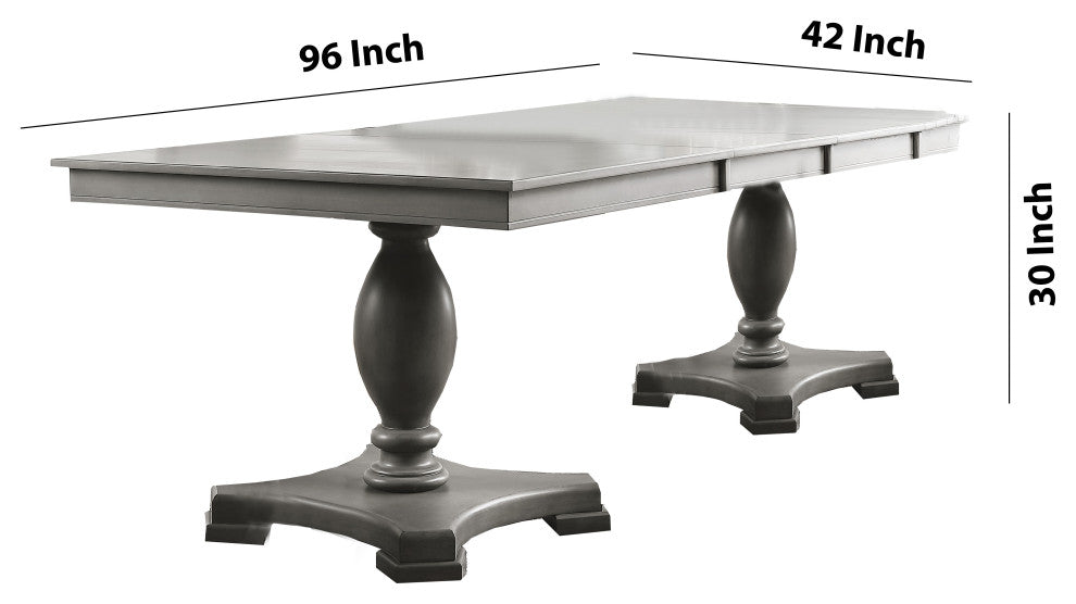 Benzara BM215018 Dining Table With Double Pedestal Base and Extension Leaf, Gray