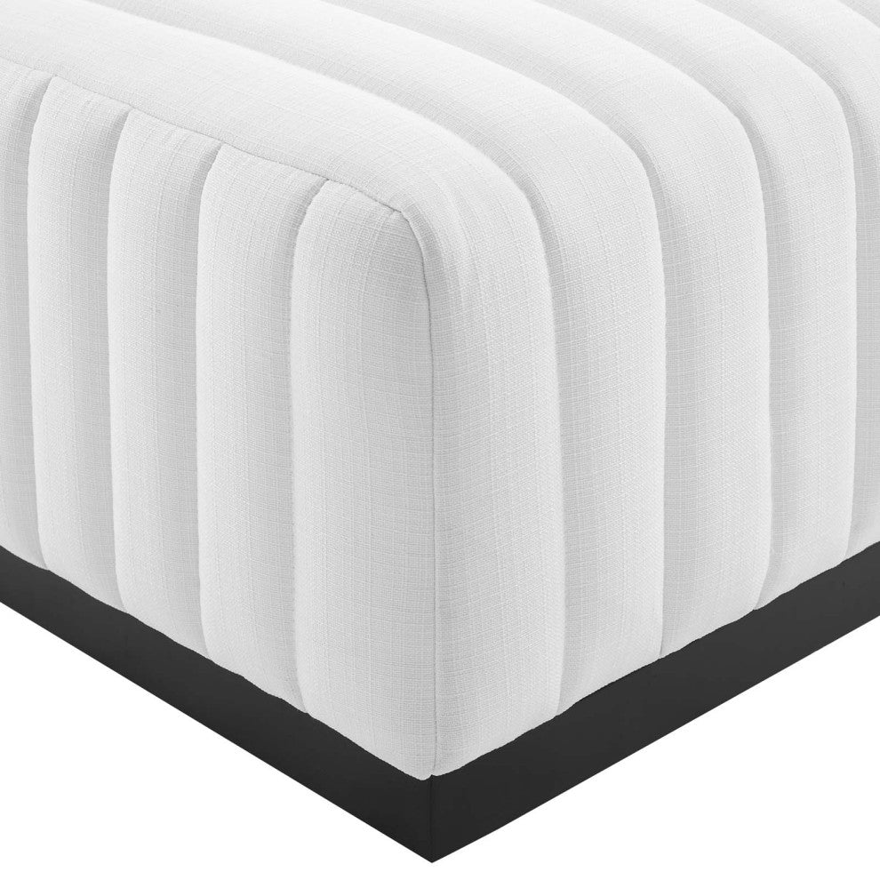 Conjure Channel Tufted Upholstered Fabric Ottoman, Black White