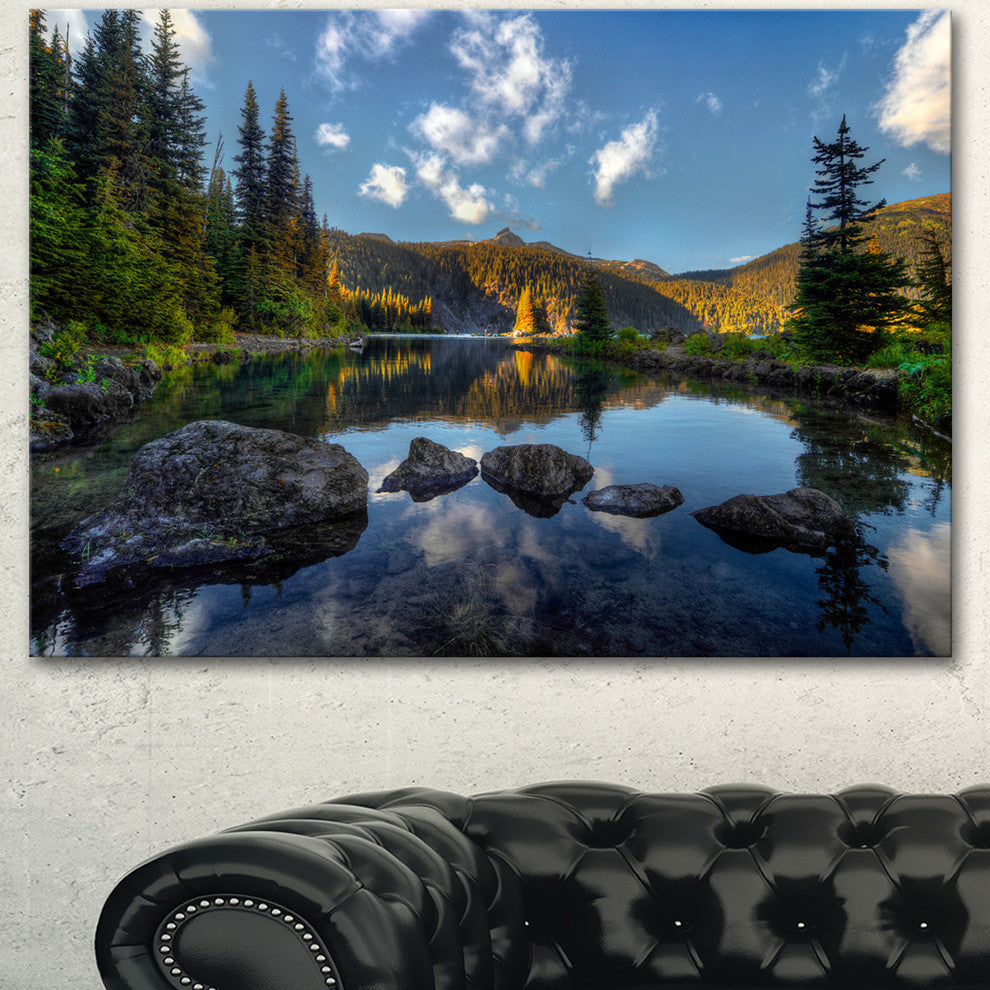 Mountain Lake Surrounded by Trees, Landscape Canvas Art Print, 40"x30"