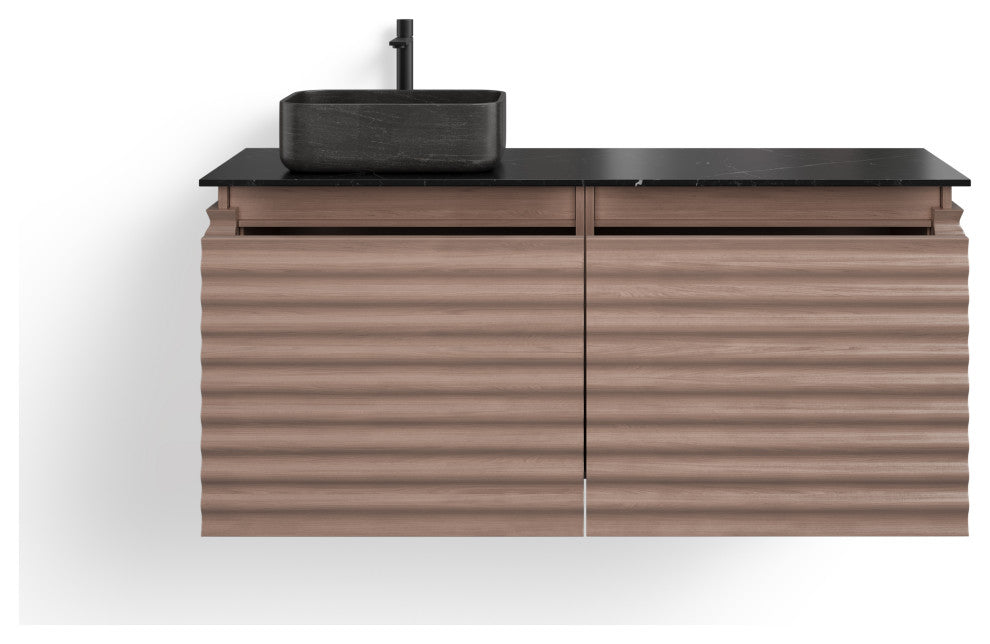 The Accordion Bathroom Vanity, Chestnut Oak, 60", Left Single Sink, Wall Mount