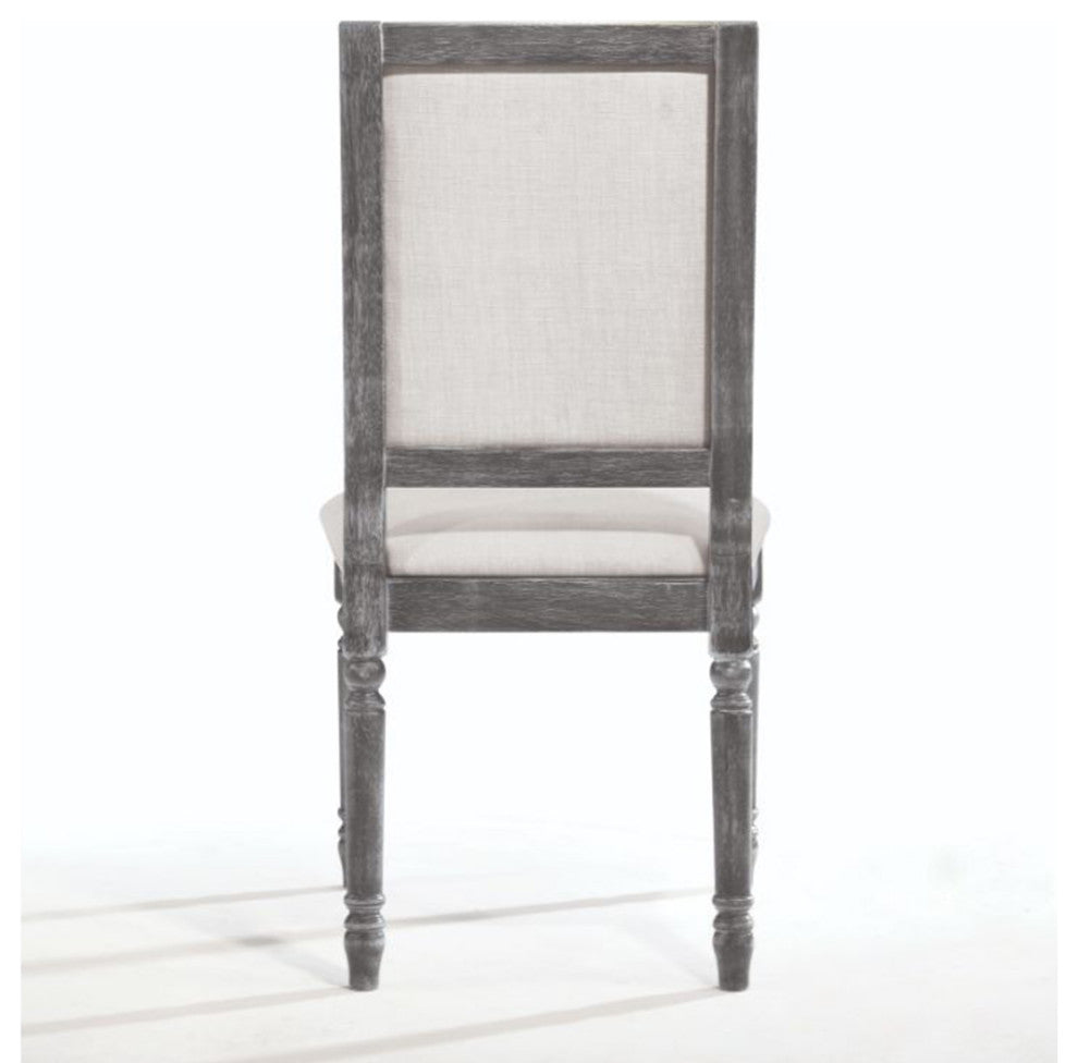 Set of 2 Linen Upholstered Side Chair, Weathered Gray Finish