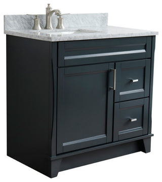37" Single Sink Vanity, Dark Gray Finish With White Carrara Marble