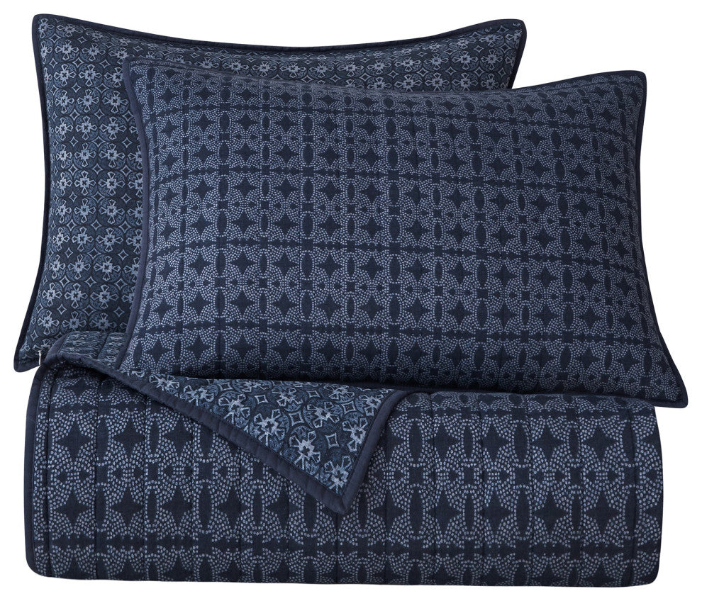 Indigo Reversible Quilt Set, 3-Piece, King