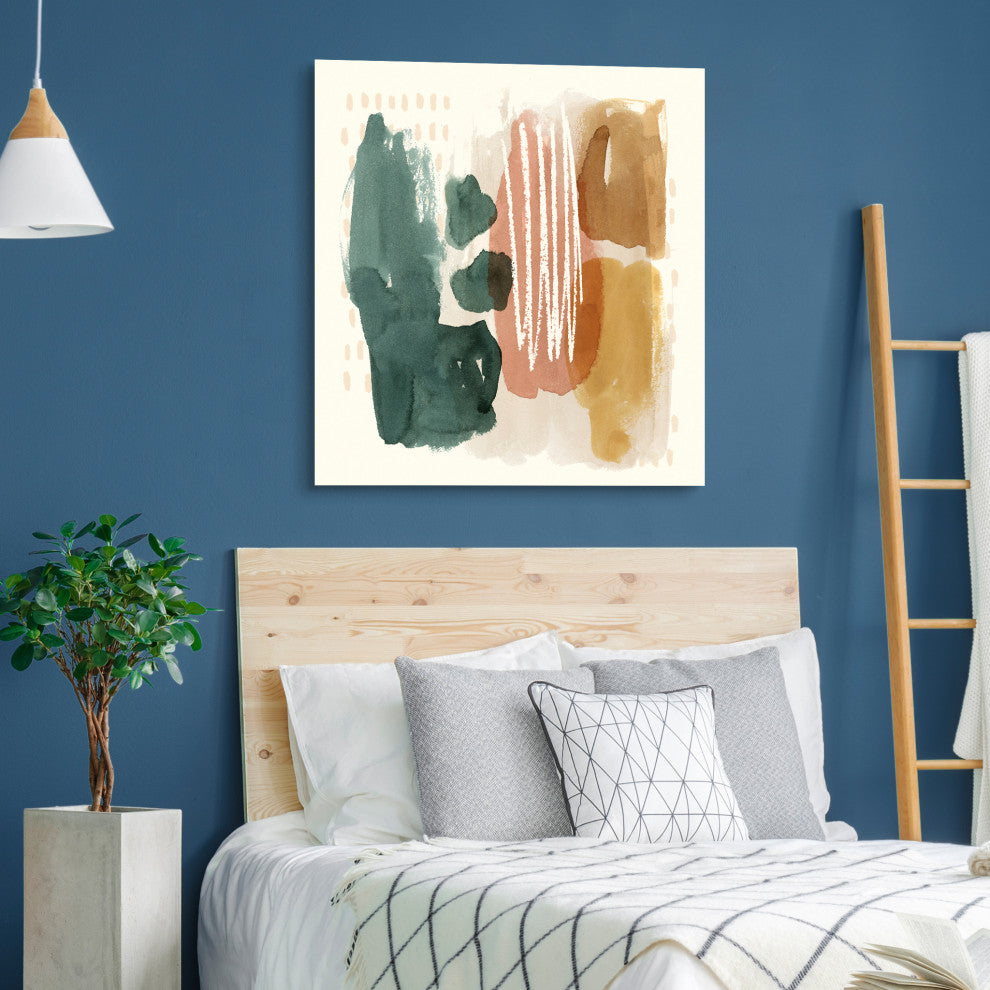 "Ochre Echo III" Abstract Wall Art Print Frameless Free Floating Tempered Glass