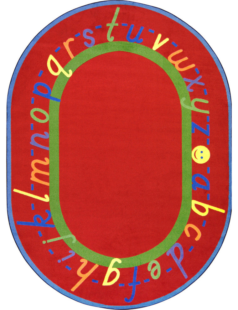 Kid Essentials Rug, AlphaScript, Red, 7'8"x10'9" Oval