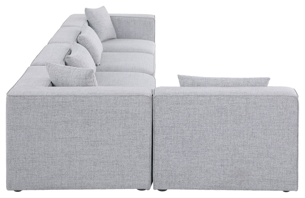 Cube Upholstered Modular Sectional, Gray, 5-Piece: 3 Armless Chair, 2 Corner Chair, Linen Texured Fabric
