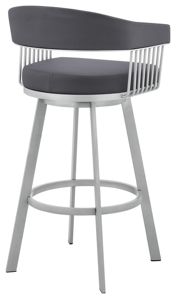 Chelsea 29" Slate Grey Faux Leather and Silver Metal Bar Stool