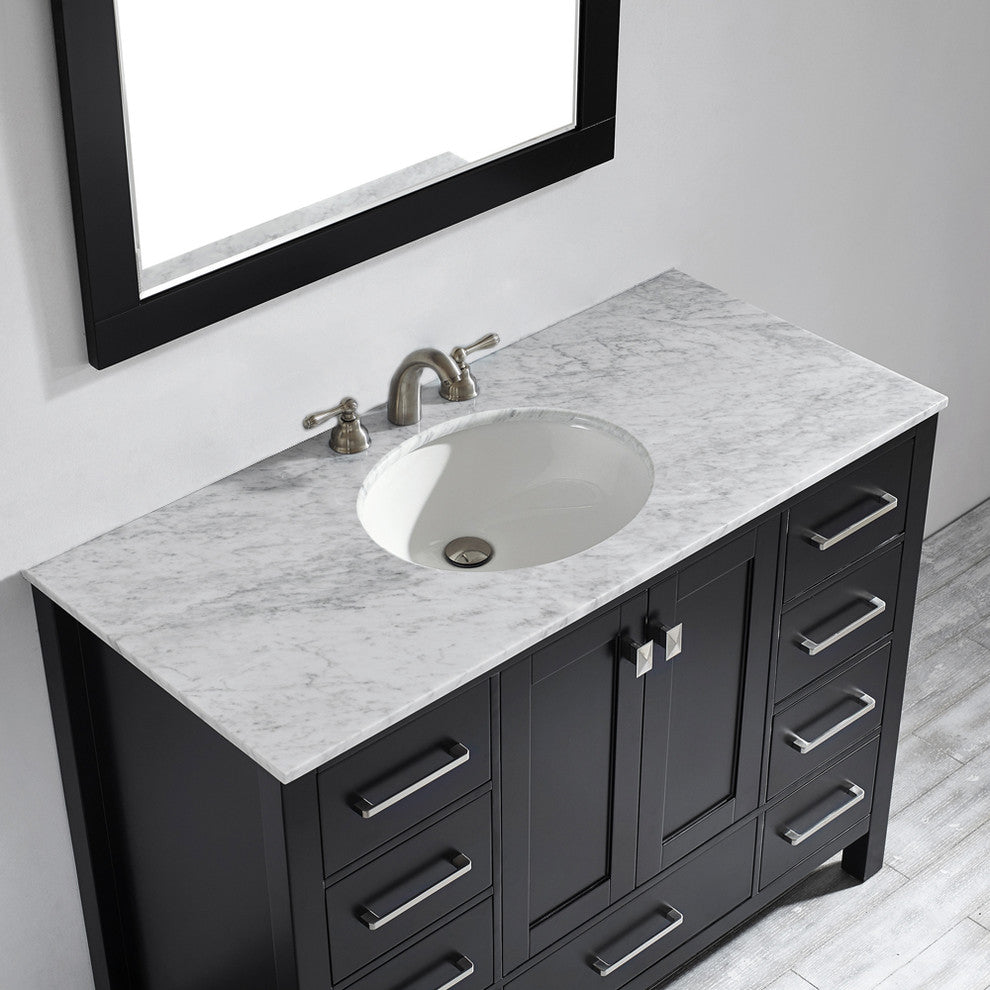 Gela 48" Vanity in Espresso with Carrara White Marble Countertop With Mirror