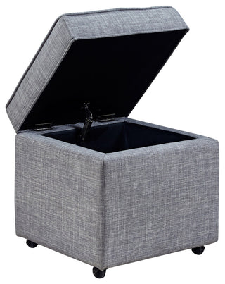 Lionel Linen Hidden Storage Castered Legs Ottoman Cube, Light Gray