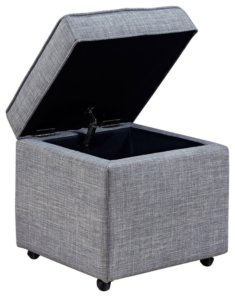 Lionel Linen Hidden Storage Castered Legs Ottoman Cube, Light Gray