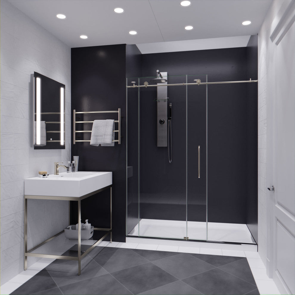 Lone Series 60" W x 76" H Frameless Sliding Shower Door, Brushed Nickel
