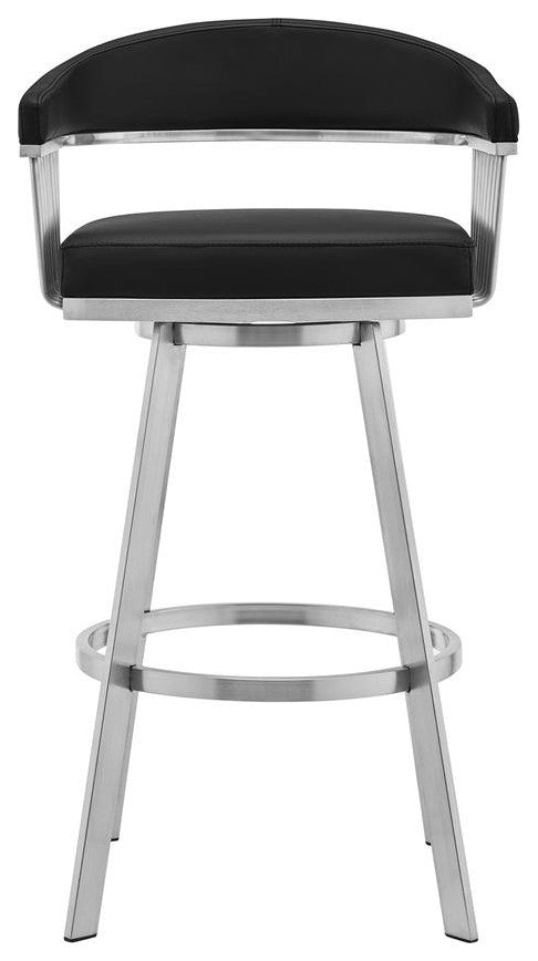 Bronson 26 Black Faux Leather and Brushed Stainless Steel Swivel Bar Stool