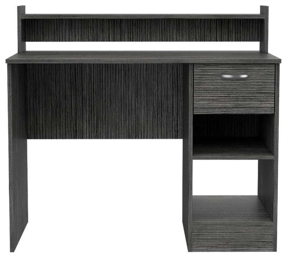 Charlotte Computer Desk with 2 Storage Shelves, Built-in Drawer, Smokey Oak