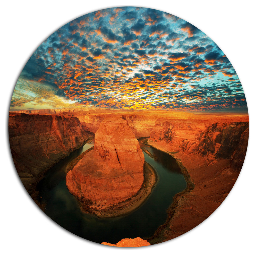Horse Shoe Bend Under Stormy Sky, Landscape Round Metal Wall Art, 23"
