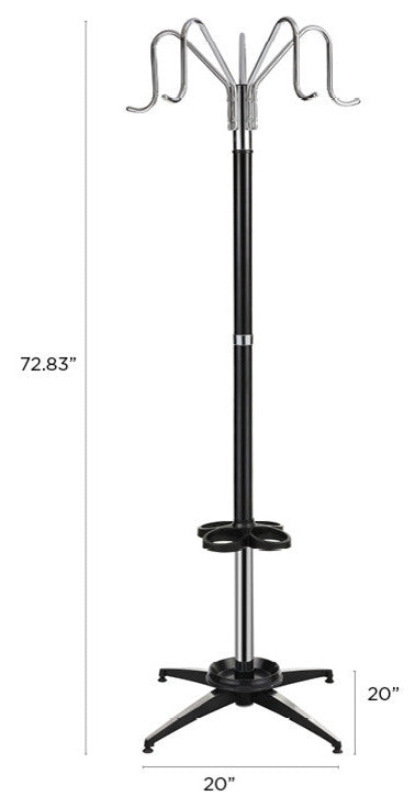 happimess Ethan 5-Hook 72.8" Metal Parlor Coat Rack, Black and Chrome