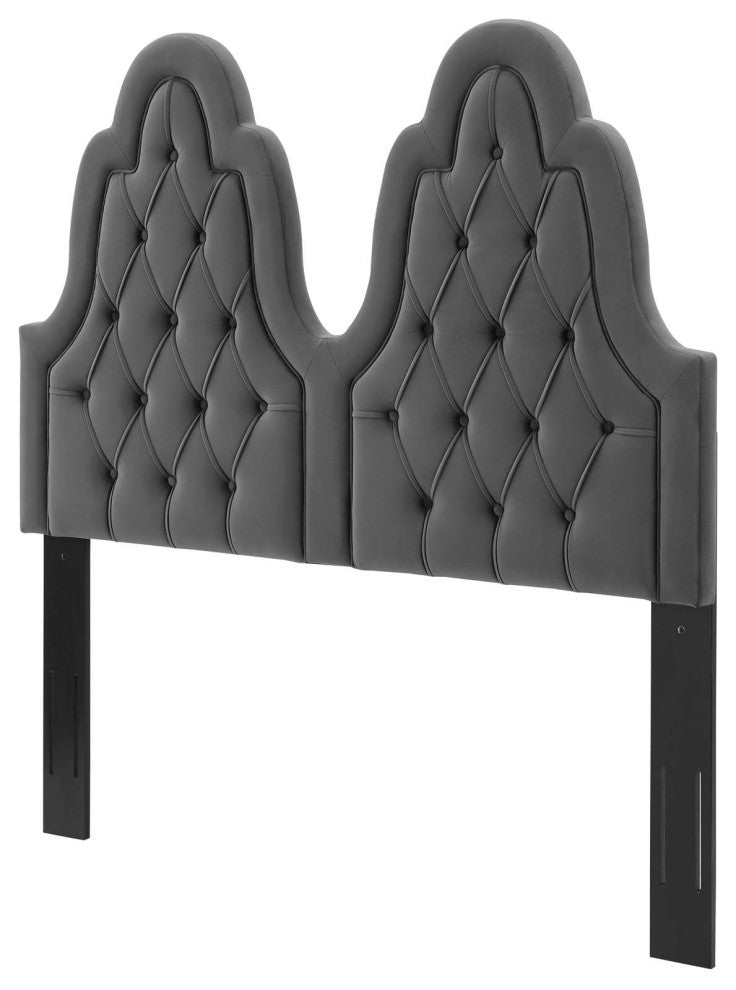 Tufted Headboard, Twin Size, Velvet, Dark Gray, Modern Contemporary