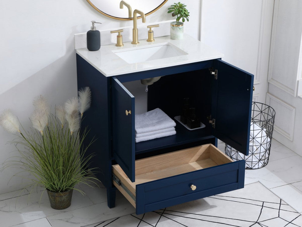 Sadie 30" Single Bathroom Vanity, Blue With Backsplash