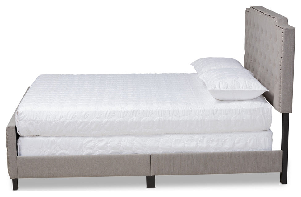Modern Transitional Grey Fabric Upholstered Button Tufted King Size Panel Bed