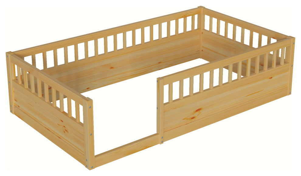 Gewnee Twin Floor Bed Frame with Fence
