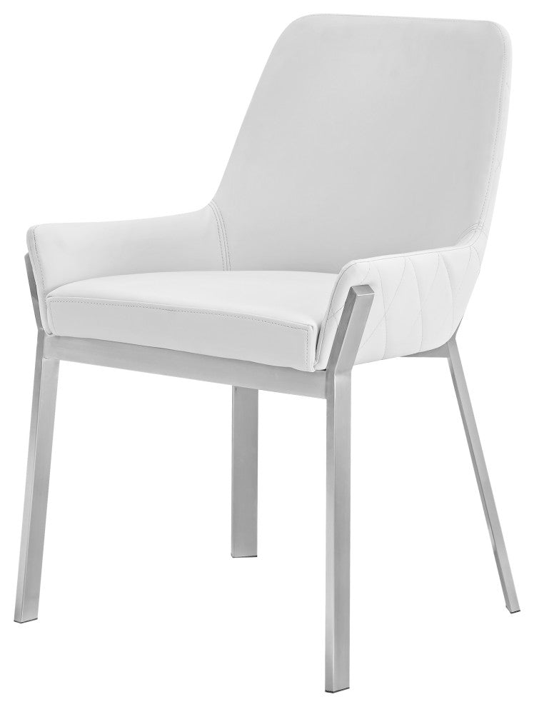 Modrest Ganon Modern White and Brushed Stainless Steel Dining Chair