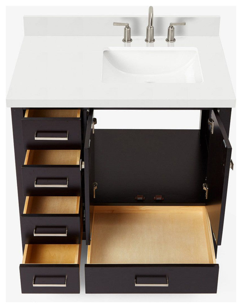 Cambridge Espresso 37" Right Offset Rectangle Sink Vanity With Quartz Countertop