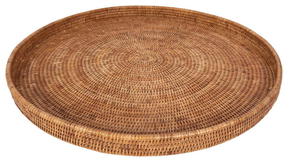 Artifacts Rattan™ Round Serving / Ottoman Tray, Honey Brown, 28"x28"x2"