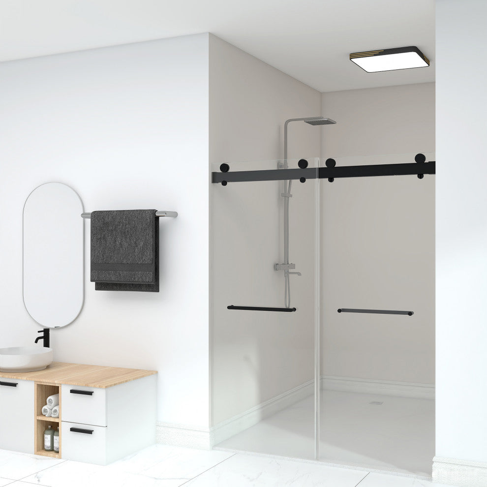 72" W x 79" H Double Sliding Frameless Shower Door, Matte Black;, 72" X 79";