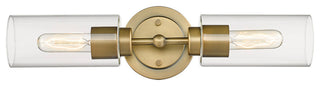 2 Light Cylinder Mid Century Modern Vanity Bath Lighting in Aged Brass