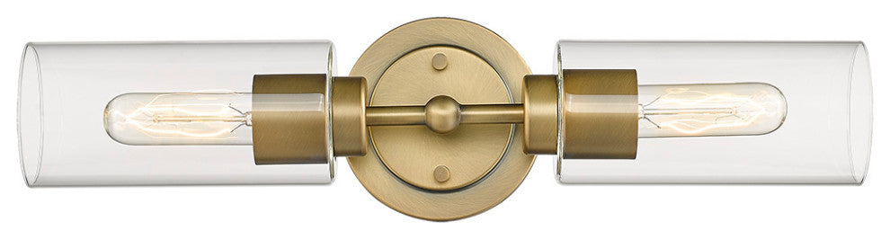 2 Light Cylinder Mid Century Modern Vanity Bath Lighting in Aged Brass