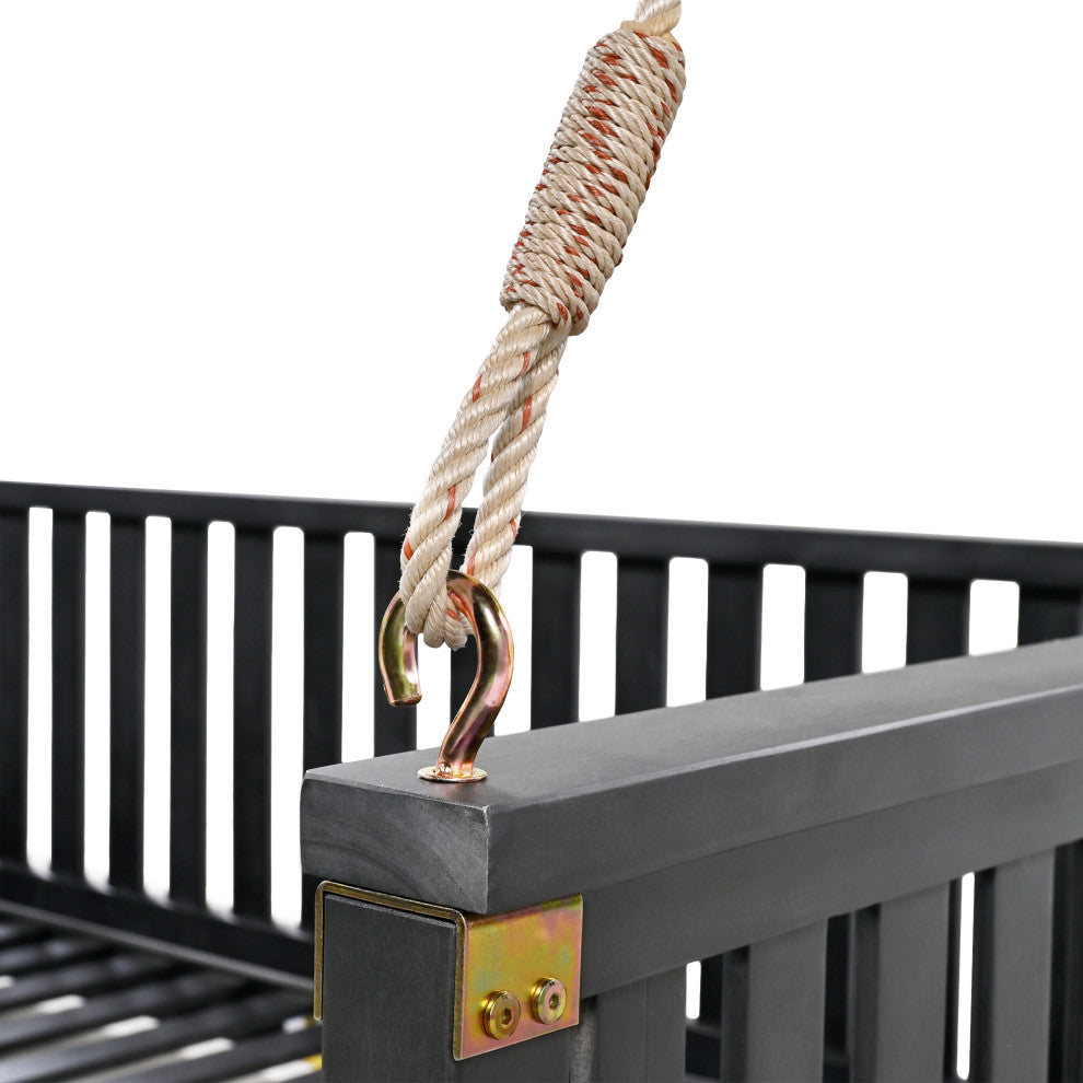 GDF Studio Acacia Wood Twin Size Garden Porch Swing Bed, Black
