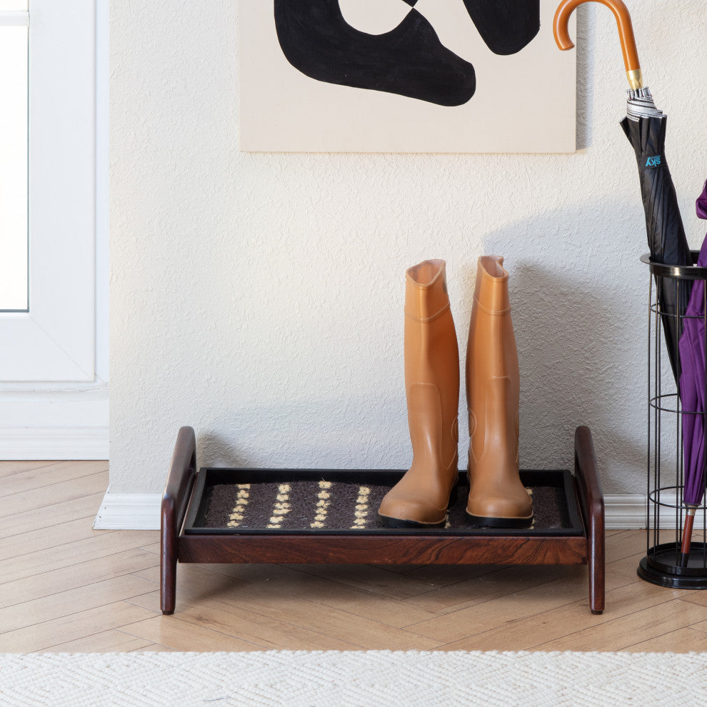 Single-Tier Brown Stand With 2-Pair Rubber Boot Tray Stevie and Paul