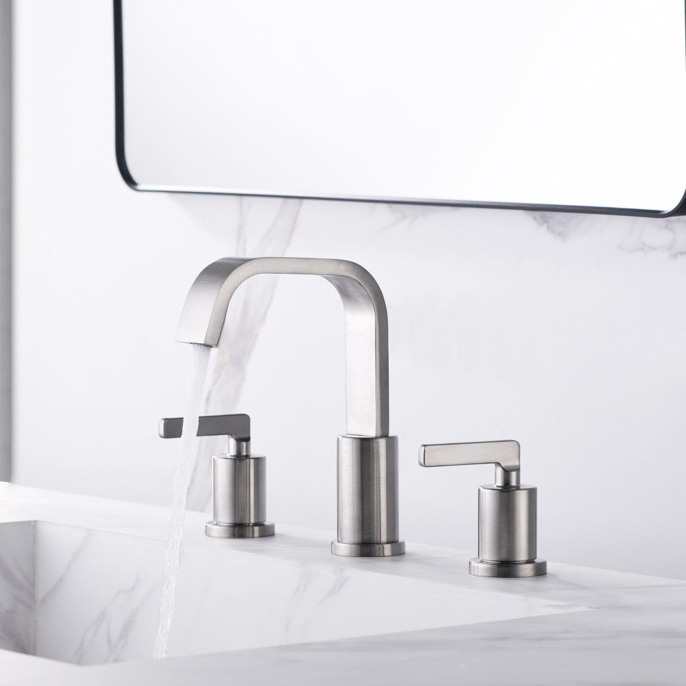 Luxier WSP04-T 2-Handle Widespread Bathroom Faucet with Drain, Brushed Nickel