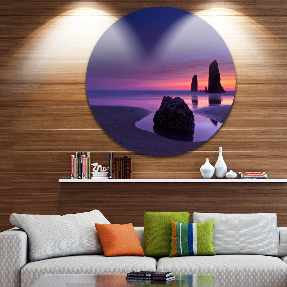 Purple Haystack Rock, Seascape Round Wall Art, 11"