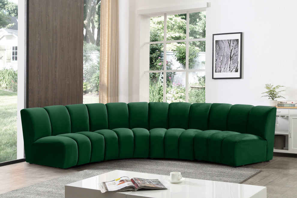 Infinity Channel Tufted Velvet Modular Chair, Green, 4 Piece