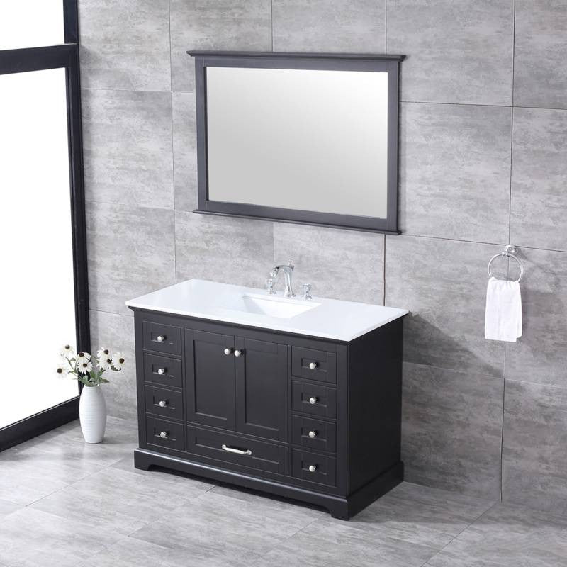 Dukes 48" Espresso Single Square Sink Vanity with Quartz Top, With Mirror