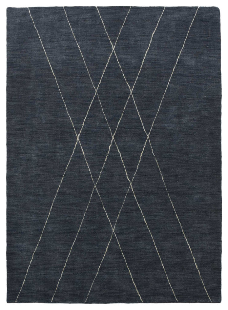 HAND KNOTTED LOOM WOOL ECO-FRIENDLY AREA RUGS - Rectangle, Charcoal, Geometric