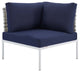 Lounge Sectional Sofa Chair Table Set, Sunbrella, Aluminum, Blue Navy, Outdoor