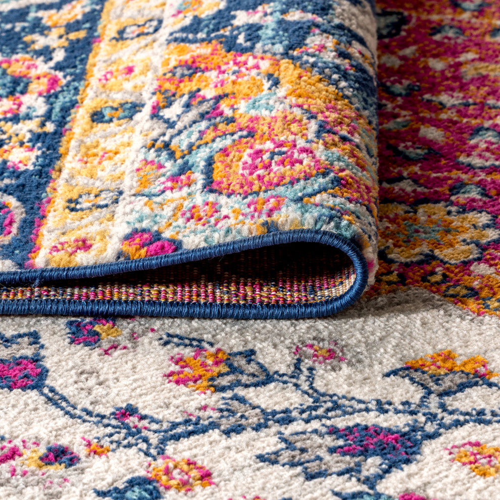 Bohemian FLAIR Boho Vintage Medallion Area Rug, Blue and Multi, 6x9 Oval