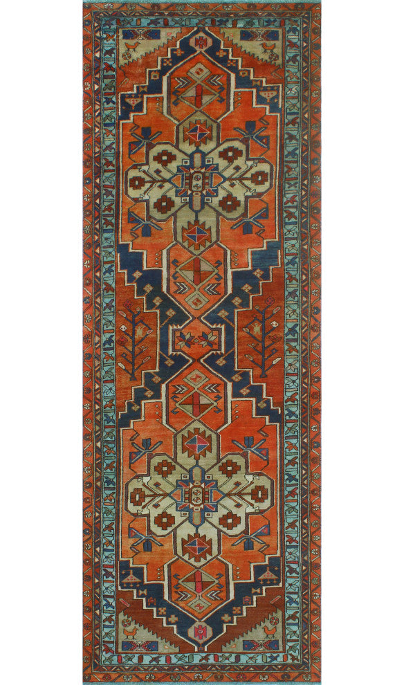 Fine Vintage Distressed Zouhir Rust/Light Blue Runner, 3'8x10'10