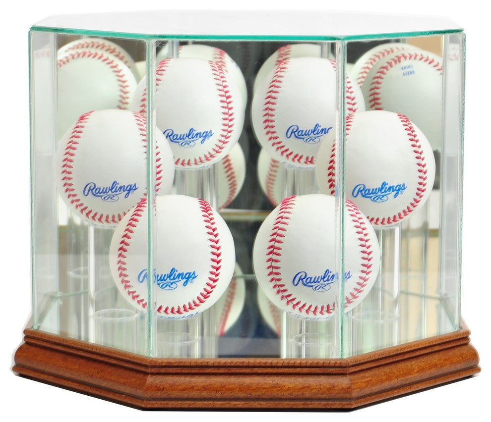 Octagon 6 Baseball Display Case, Walnut