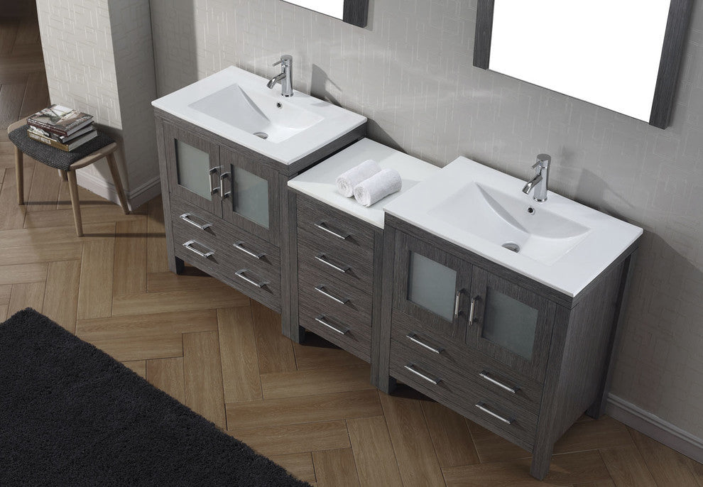 Virtu Dior 78" Double Bathroom Vanity, Zebra Gray, Faucet, Mirrors