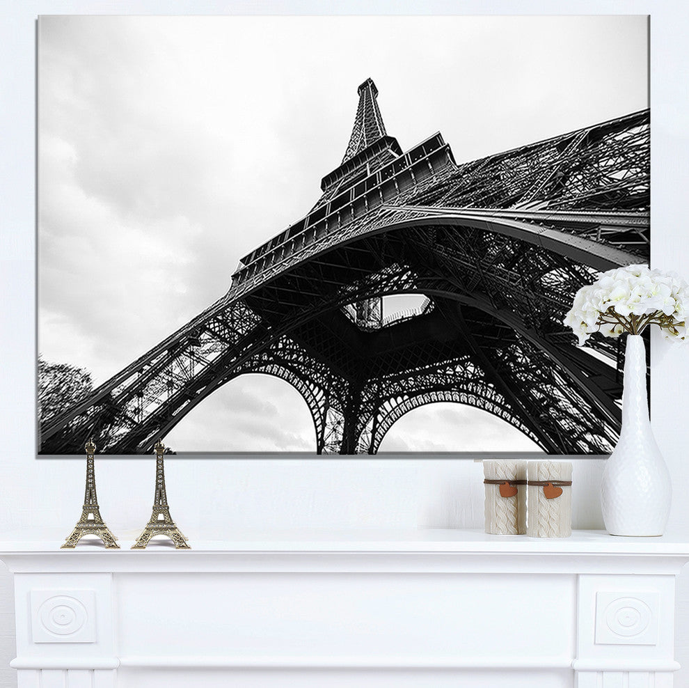 "Paris Eiffel Tower in Black and White" Side View Wall Art, 40"x20"