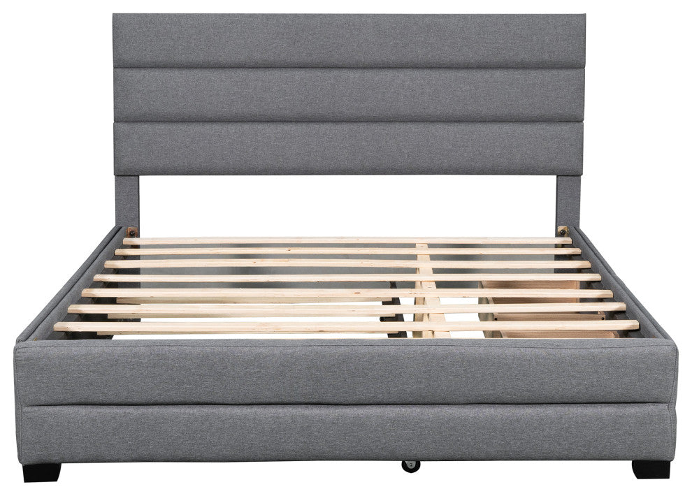 Gewnee Queen Upholstered Platform Bed with Twin Size Trundle,Drawers,In Grey