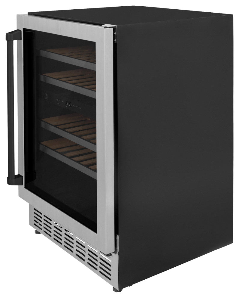 ZLINE 24 In. Wine Cooler, Stainless Steel With Matte Black, RWVZ-UD-24-MB