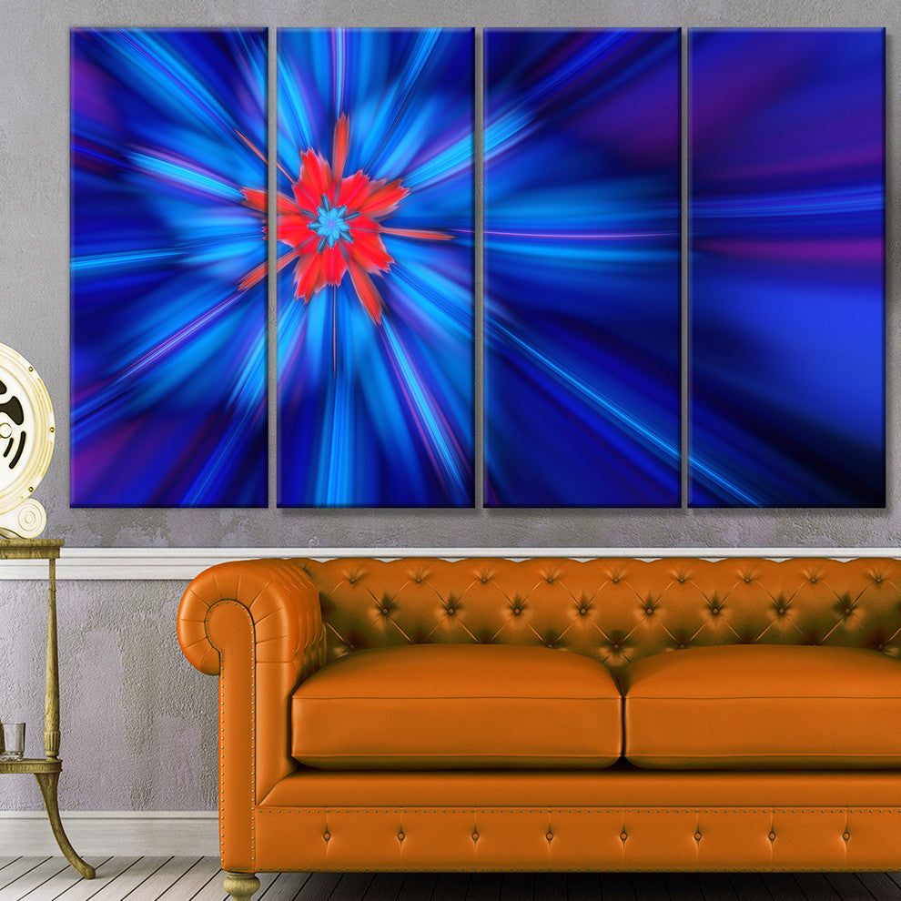 Rotating Fractal Blue Fireworks, Floral Canvas Art Print, 48"x28", 4 Panels
